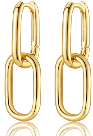 Convertible Link Earrings for Women, Silver Double U-Shaped Hoop Earrings, Paperclip Link Chain Earrings with Geometric Drop Dangle Hoop Earrings Jewelry Gifts for Girls
