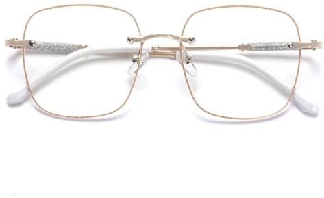 KAEOISFU Übergroße Stilvolle Lesebrille fur Damen, Glanzend Rahmen Anti-Blaulicht Computerbrille, Modern Modische Leser Brille, Anti-Glanz Lesegerät brillee（Gold，+2.0）