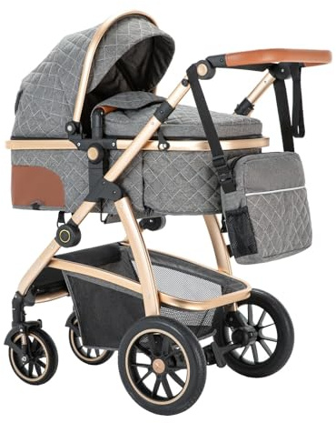 Lnhcrbs Passeggino Trio, Passeggino Ompacte Con Maniglia Regolabile In Altezza e Ompacte Compatto Dotato Di Seggiolino Auto, Zanzariera, Borsa Per La Mamma e Portabicchieri, Per 0-4 Anni
