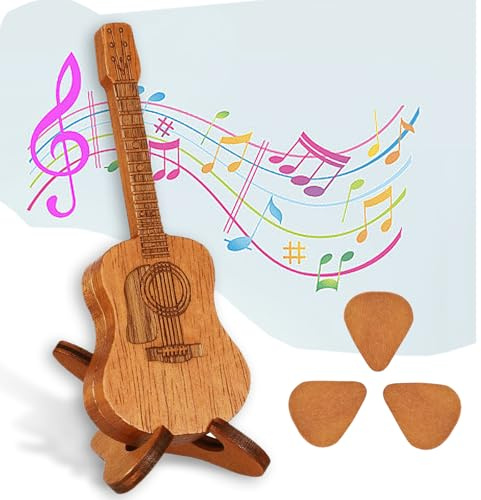 NICECONE Plektrumbox aus Holz mit Ständer, personalisierbar, mit Gravur, Holz-Plektrumetui, Gitarrenplektrumhalter mit 3 Gitarrenplektren für E-Gitarre, Ukulele-Liebhaber