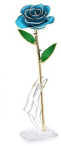 Fdit Vergoldete Rose, Echte Rose, in 24 Karat Gold Getauchte Rose, für Immer Konservierte Rosenblüten mit Langem Stiel und Ständer für Festivals und Jahrestage