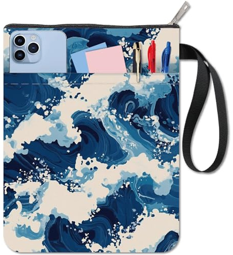 CRASPIRE Sea Wave Buchhülle mit Reißverschluss, wasserdichte Canvas-Tasche, doppelseitiger Einband für blaue Buchliebhaber, Hardcover, Notizbuch, Bibeljournal, Lehrbücher, Taschenbücher, Studenten,
