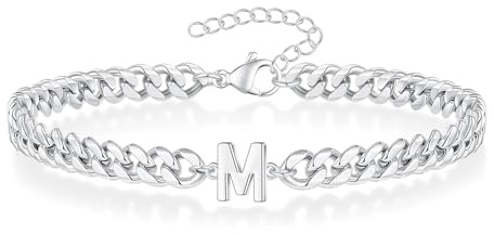 Angelra Silver Initial Cuban Link Chain Bracelets for Men Christmas Gifts - Meaningful Letter Bracelet for Women, Unique Father's Day Gifts for Husband Dad Grandpa Brother Friend
