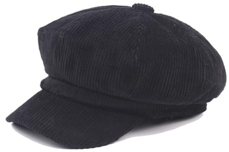 GIBZ Cappello da Newsboy Unisex a 8 Pannelli, Basco Leggero con Visiera, Tinta Unita Berretto Piatto Regolabile, Nero