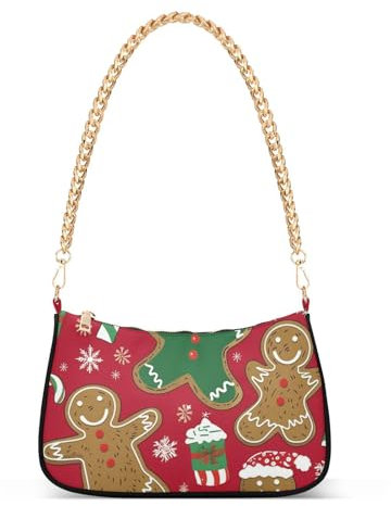 Sac à bandoulière pour homme en pain d'épices avec chaîne verte et rouge avec plusieurs poches pour la fête des mères, Bonhomme pain d'épice Noël vert rouge, 1 size
