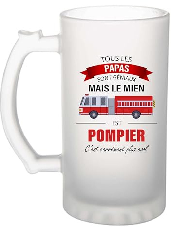 Planetee Chope de bière Papa Pompier | Verre à bière Original Cadeau Anniversaire Noël Humour fête des pères