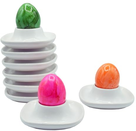 Eierbecher Weiß 8 teilig, Weiss Porzellan Eierständer mit Ablage, Frühstück Eierhalter Set, Stapelbar, Keramik