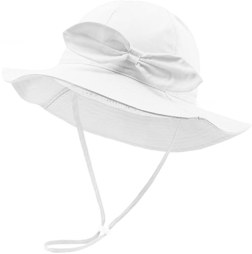 DRESHOW Baby Solhatt Småbarn Solskydd Strandmössa med Båge Unisex Sommarhatt med Hakrem UPF 50+