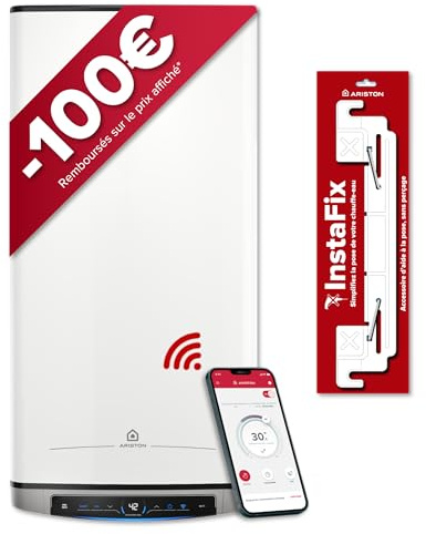 Ariston Velis Evo Dune Dry WiFi 65L Chauffe-Eau Plat Multiposition Connecté – 25% d'Économie d'Énergie – Garantie 1 Remplacement à Vie – Eau Calcaire – INCLUS : Accessoire de Pose InstaFix