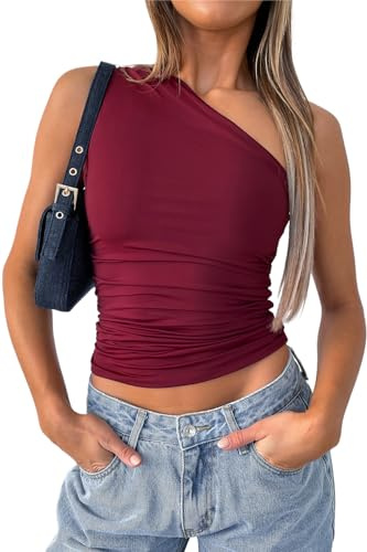 FOFAINWE Off Shoulder Top för kvinnor – Sommar gå ut linne sexig one shoulder Y2K