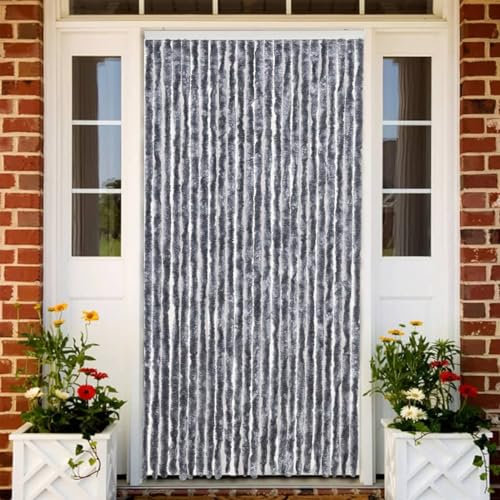 Fasba Insektenschutz Vorhang Fliegengitter Fliegenvorhang Türvorhang Flauschvorhang Fliegenschutz Balkontür Wohnzimmer Wohnwagen Silbern 100x230 cm Chenille