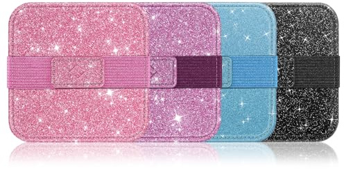 Fintie Screen Cleaning Pad, [4 Pack] Soft Cloth Car Phone Screen Cleaner | Microfiber Wipe Cleaning with Elastic Strap for iPad, iPhone, MacBook, Tablets, Laptop, Monitor (Glitter Pink/Black)