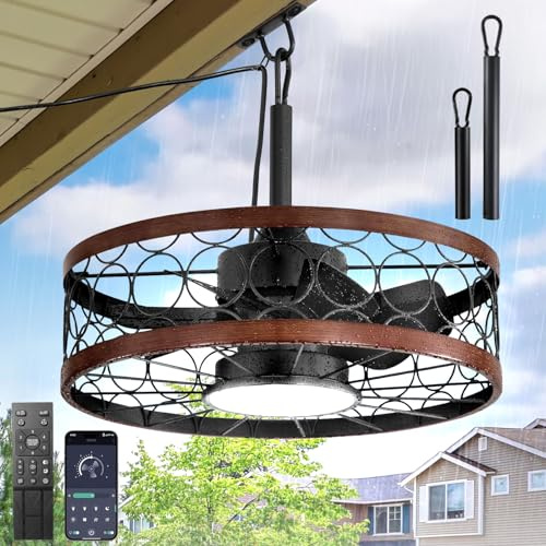 Deckenventilator Mit Beleuchtung Mit Fernbedienung,APP,IP65 Wasserdicht Lampe Mit Ventilator,LED 36W Dimmbar Deckenventilator Mit Licht,Leise 6-Gang Ceiling Fan with Light Für Pavillon,Terrasse,50CM