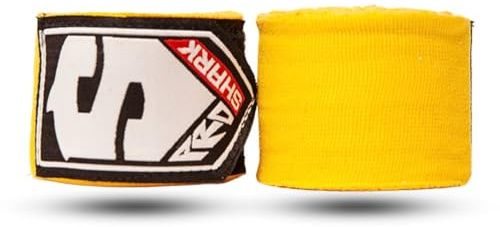 SHARK BOXING Boxbandagen, 5 Meter, Boxbandagen, Bandagen für Muay Thai, Kickboxen, MMA, Boxen, Daumenschlaufe, maximale Unterstützung (gelb)