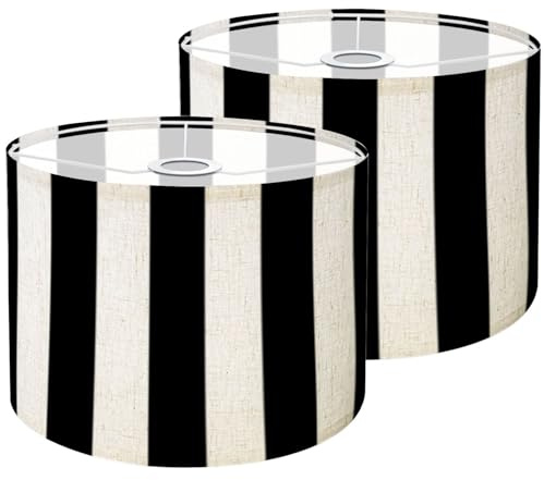Lampenschirme Set mit 2 gestreiften schwarz-weißen Lampenschirmen für Tischlampen, Stehlampen, DIY-Pendelleuchte, HD-Druck, Ersatz-Lampenschirme, Hausdekoration