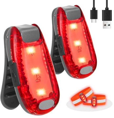 ocuvaep LED Clignotante lumière de sécurité Lot de 2 pièces, lumière Clignotante LED pour cartables avec Clip, Rechargeable par USB pour lumière à Clip