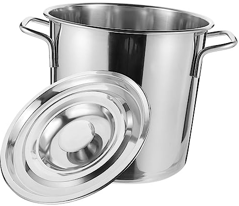 Gatuida 304 Stainless Steel Stockpot Lid and Double Handles 20cm x 20cm Magnetic-Free Metal Stew Pot Suitable for Seafood and Crawfish Cooking Kitchen Supplies