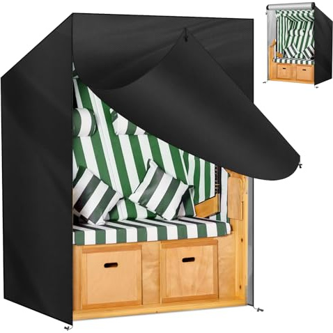 OFFCUP Strandkorb Schutzhülle 210d Oxford Strandkorbhülle mit Belüftungsöffnungen Strandkorb Abdeckung mit Kordelzug, Wasserdicht Wetterfest Winddicht und UV-Beständig Schwerlast(135x105x175/140cm)