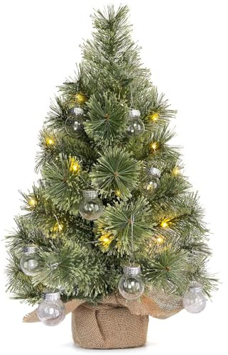 Mini albero di Natale artificiale con illuminazione, 60 cm, decorazione natalizia, tavolo ufficio, tavolo, albero di Natale, piccolo con sfera di Natale, catena luminosa, albero di Natale con LED