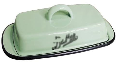 Vintage Emaille-Butterdose mit Deckel – 19,5 cm Seeblaues Retro-Tablett – Herdfeste Butter- und Käseaufbewahrung