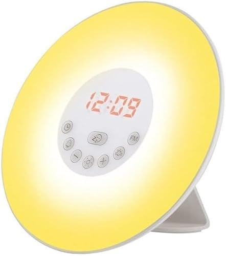 Alarm Clock Wake Up Light with Sunrise/Sunset Simulation Alarm and Snooze Function, 6 Colors Atmosphere Lamp, 6 Natural Sounds and FM Radio
