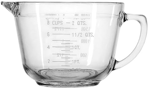 Chabrias Ltd Tempered Glass Batter Bowl 2L – Measuring Mixing Bowl with Handle & Pouring Spout, Heat-Resistant, Oven, Microwave, Freezer & Dishwasher Safe, Durable Glass Measuring & Mixing Jug