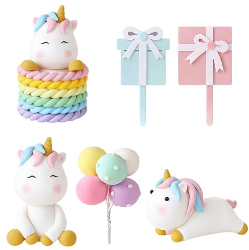 Cute Unicorn Cake Toppers Set with Pastel Ball & Gift Box Cakes Decoration Unicorn Cake Topper Happy Birthday Decorations Supplies for Boys Girls Kids Birthday Party Baby Shower