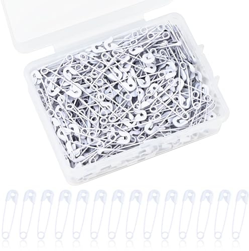 JAXICREY 350 Stück Sicherheitsnadeln Klein, 19mm Kleine Sicherheitsnadel Weiß Mini Sicherheitsnadeln Set Safety Pins mit Praktischer Box für Kleidung Nähen Basteln Schmuckherstellung