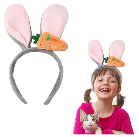VYNZOR Serre-Tête Lapin avec Carotte en Dégradé de Gris - Accessoire Bunny Mignon pour Femmes et Filles - Oreilles de Lapin Style Kawaii pour Carnaval et Fêtes