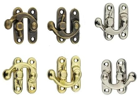 Catenaccio per Porta 12 set di mini scatole gioielli in legno con viti, ferramenta for mobili, lucchetto in bronzo e ferro, gancio(Bronze,Right hook 23x27mm)