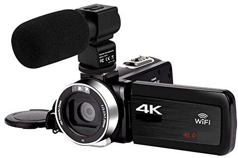 Cámara Digital, Videocámara 4K 48MP Luz de Relleno incorporada Pantalla táctil Vlogging for grabadora Cámara Digital(32 G SD Card,AF1 Mic)