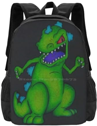 ASDCTYTKO Reptar Bleistiftzeichnung Dinosaurier Großer Schulrucksack Laptoptaschen 90er 90er Nicktoons Dinosaurier T Rex 90er Nostalgie-Festgeschenk