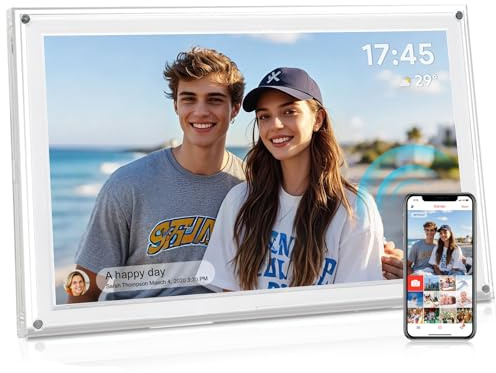 Digitaler Bilderrahmen, 15,6 Zoll schlankes Acryl Frameo Digitaler Fotorahmen mit WLAN, 32 GB, 1920 x 1080 IPS HD-Touchscreen, automatische Drehung, Fotos und Videos von überall teilen