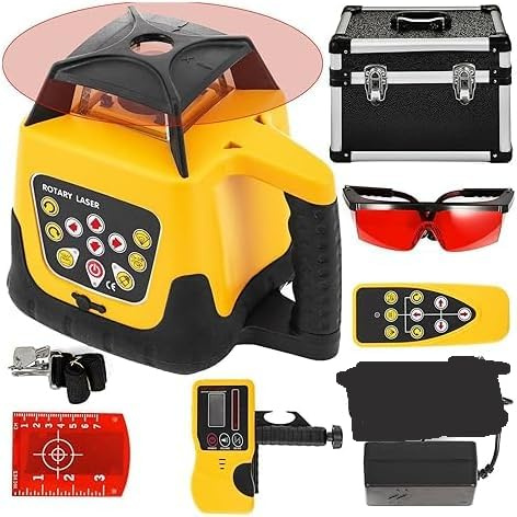 XGKEYQOHSV Nivel láser rotativo autonivelante con Haz Rojo y línea Cruzada Vertical y Horizontal de 360 Grados para construcción y renovación en Interiores.