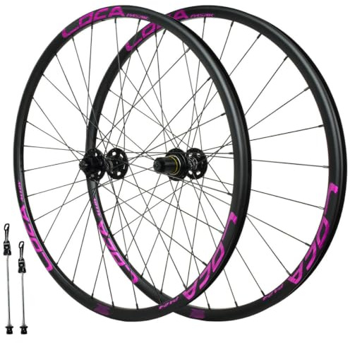 QUYCOIU Hjulset För Mountainbike 26/27,5/29 Quick Release-nav Med 28Hål 100/135Mm Center-Lock-lager Hjul Skivbromscyklar Fälg Aluminiumlegering För 7/8/9/10/11/12-växlad Kassett(Black-Purple,27.5in)