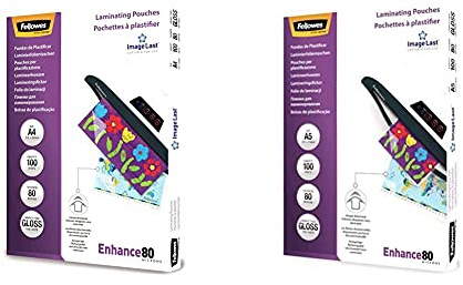 Fellowes ImageLast Laminierfolien (80 Mikron, DIN A4, 100 Stück ) transparent + ImageLast Laminierfolien 80 Mikron, DIN A5 (100er Pack)