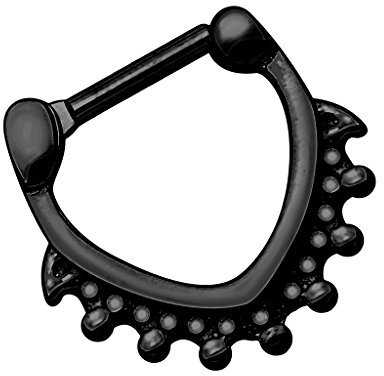 Piersando Piercing Ring für Septum Tragus Helix Ohr Nase Lippe Brust Intim Nasenpiercing Ohrpiercing Clicker Tribal Herz Dreieck mit Kugeln 1,2mm Schwarz