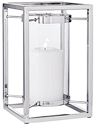 EDZARD Windlicht Banu, Edelstahl vernickelt, mit Glas, Höhe 31 cm