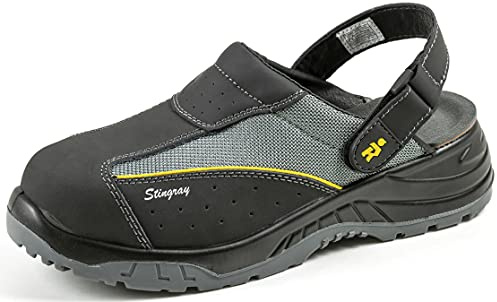 EuroRoutier Stingray Black Leather Clog, Sicherheitsclogs EN ISO 20345: 2011 SB A-E-FO-SRC. (Numeric_43)