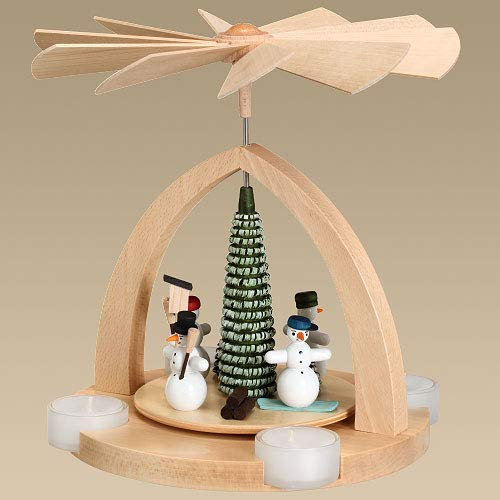 Rudolphs Schatzkiste Tischpyramide Schneemänner Teelicht Höhe 23cm NEU Holzpyramide Tischdekoration Dekoration Weihnachten Wärmespiel Lichter Figur Edelholz Seiffen Erzgebirge Holz Flügel Kerzen