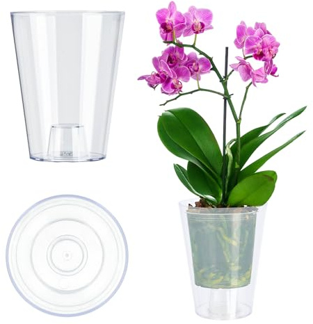 KADAX blomkruka, smal orkidékruka, enkel planteringskruka, blomkruka för orkidé, näbbört, tusensköna, ytterkruka för kök och vardagsrum (⌀ 12 cm, rund, transparent)