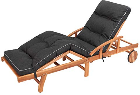 PillowPrim Liegenauflage, Auflage Gartenliege (Schwarz) 201 x 55 cm, 8 cm dick, Auflagen für Deckchair, Bequeme Polsterauflage für Sonnenliege, Liegestuhl