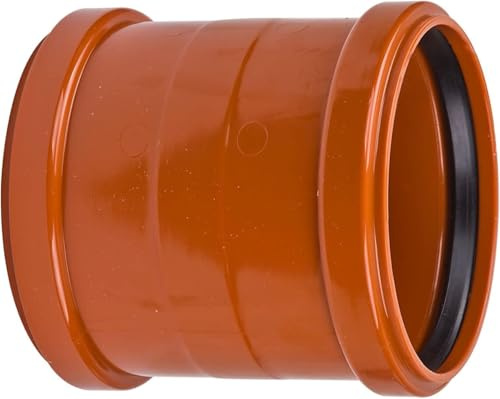 KG Rohr Überschiebmuffe Ø DN 110 mm Länge 110 mm Orangebraun | PP PVC Muffe Mit 2 Gummidichtringen | Kanalrohrsystem Abwasserrohr Doppelmuffe Chemische Beständigkeit | Abwasser Installation
