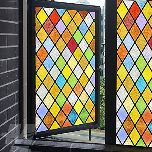 Película decorativa de privacidad para ventana, color rombo, adherencia estática, sin pegamento, tratamiento para ventanas, revestimientos de ventanas, adhesivo para ventanas (ancho x largo), 42 x 100