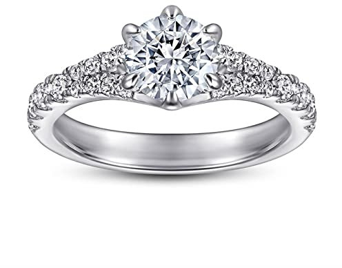 Banemi Beisteckring Silber, Damen Ring mit Gravur mit Sechs-Klauen-Inlay Zirkonia Verlobungsring Größe 62 (19.7)