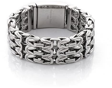 Daesar Armband Edelstahl Herren, Königsarmband Breit 23MM mit Steckschließe Charm Armband 22CM Silber Freundschaftsarmband