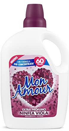 MON AMOUR - Ammorbidente Lavatrice Ninfea Viola, Formula più Concentrata per più Profumo e più Lavaggi per Biancheria e Bucato Morbido e Fresco, Dermatologicamente Testato, 1 Flacone 3L (60 Lavaggi)