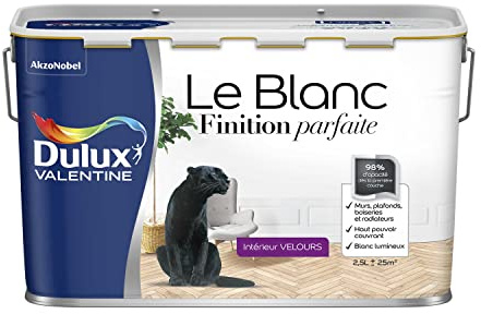 Dulux Valentine Le Blanc Finition Parfaite - Peinture Intérieure Murs, Plafonds et Boiseries - 98% d'opacité - Velours Blanc 2,5 L