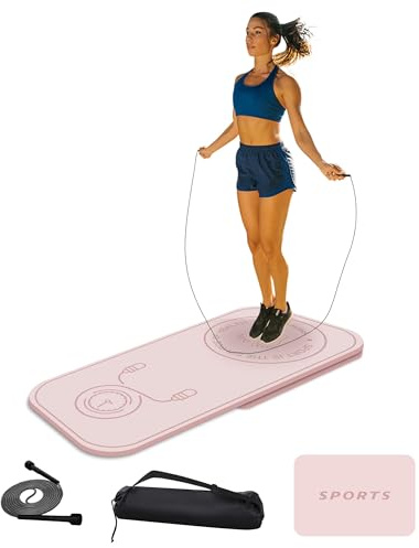 LaiEr hopprep matta set, två stycken knänskydd slagabsorption fitness träningsmatta halkskydd för hemmagym (rosa, 140 cm x 62 cm x 8 mm + 61 cm x 41 cm)