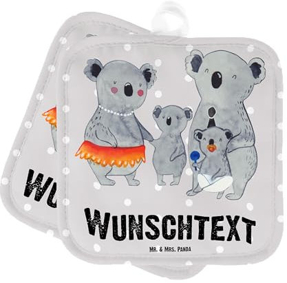 Mr. & Mrs. Panda Personalisierte Topflappen Koala Familie - Geschenke, Kinder, Personalisierter Ofenhandschuh, mit Namen, Namensaufdruck, Papa, Family, Muttertag, Set Personalisiert, Topfuntersetzer